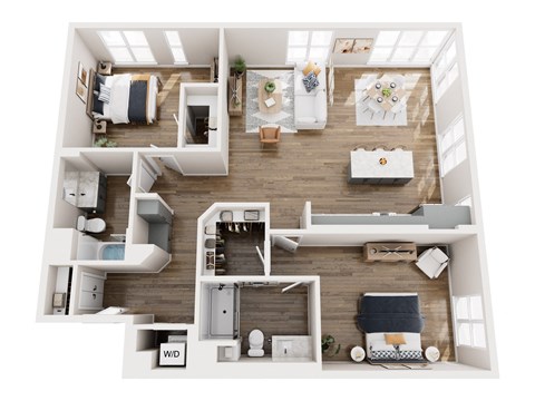 Floor plan for 2 beds, 2 baths, 1361 sqft